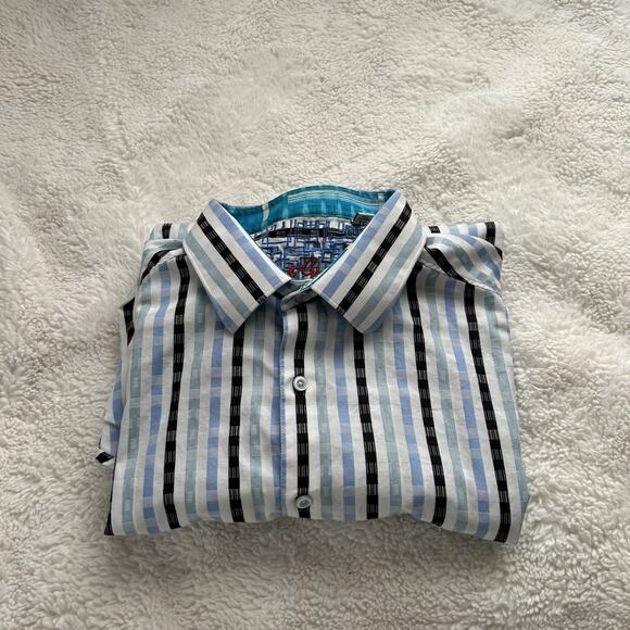 Robert Graham Long Sleeve Button Up Shirt Men's XLarge Blue White Striped‎ - Picture 1 of 8